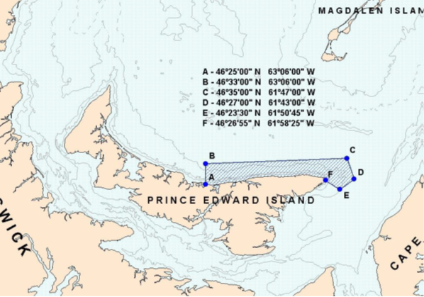Chart 1 defines the portion of Herring Fishing Area 16G off the northeast coast of Prince Edward Island. The points illustrating that portion of Herring Fishing Area 16G are described below.