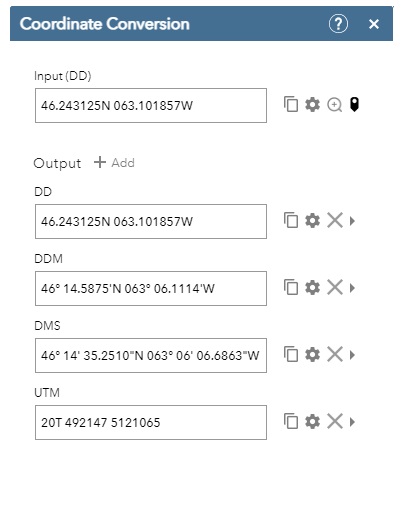 Coordinate Conversion window with coordinates showing
